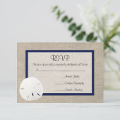 Sand Dollar Beach Wedding RSVP Karte - Navy Blue (Stehend Vorderseite)