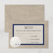 Sand Dollar Beach Wedding RSVP Karte - Navy Blue (Vorne/Hinten)