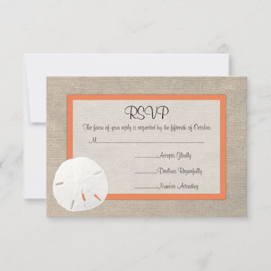 Sand Dollar Beach Wedding RSVP Karte - Orange (Vorderseite)