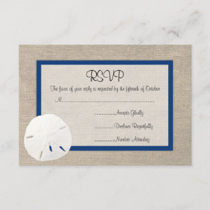 Sand Dollar Beach Wedding RSVP Karte - Peacock Blu
