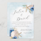 Sand Dollar Blue Floral Beach Einladung Hochzeitsf (Vorne/Hinten)