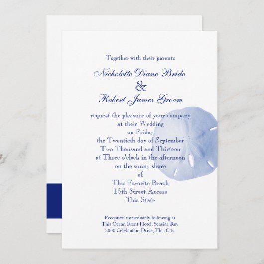 Sand Dollar Blue Wedding Einladung (Vorne/Hinten)