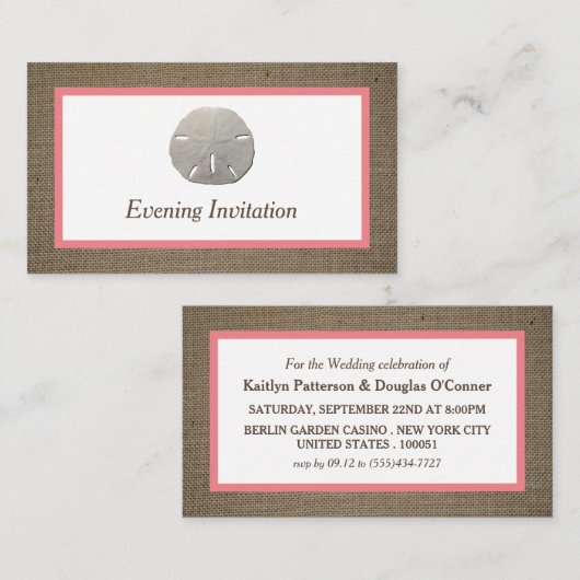 Sand Dollar & Burlap Abend Event Ticket Einladung (Vorne/Hinten)