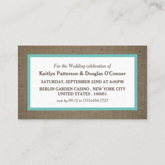 Sand Dollar & Burlap Abend Event Ticket Einladung (Rückseite)