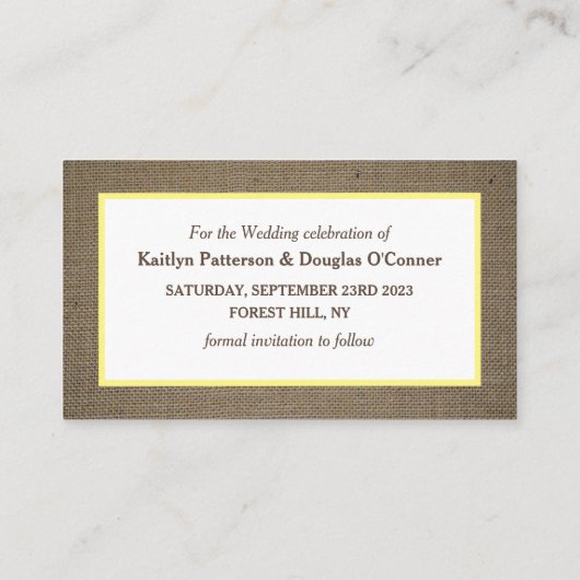 Sand Dollar & Burlap ändern die Datumskarte Visitenkarte (Rückseite)