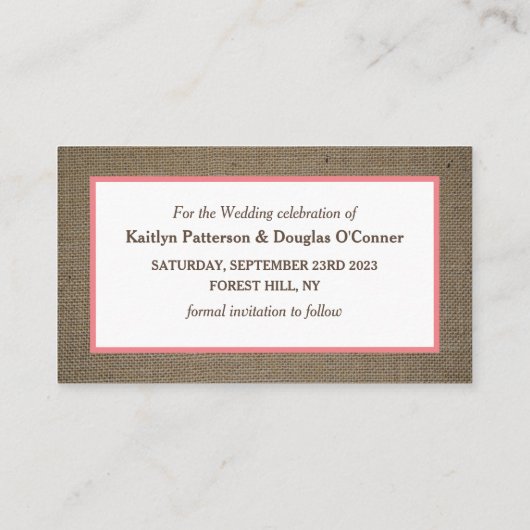 Sand Dollar & Burlap ändern die Datumskarte Visitenkarte (Rückseite)