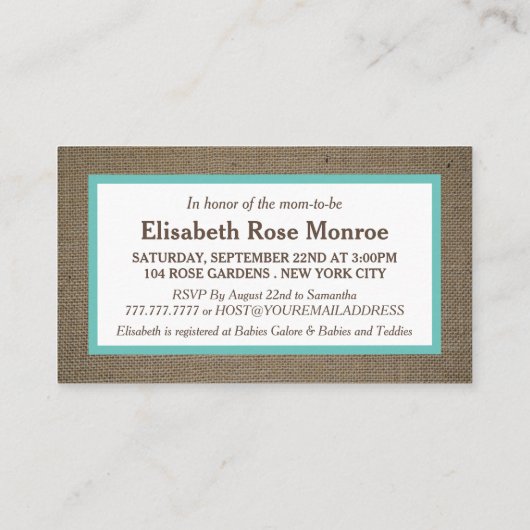 Sand Dollar & Burlap Baby Shower Ticket Einladung (Rückseite)