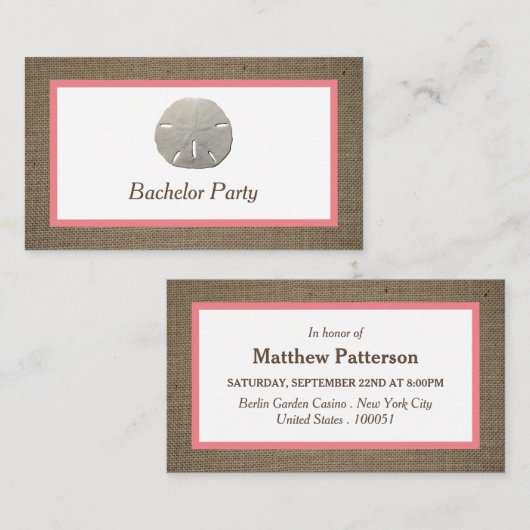 Sand Dollar & Burlap Bachelor Party Ticket Einladu (Vorne/Hinten)