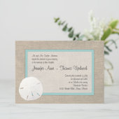 Sand Dollar & Burlap Beach Hochzeitseinladung Einladung (Stehend Vorderseite)