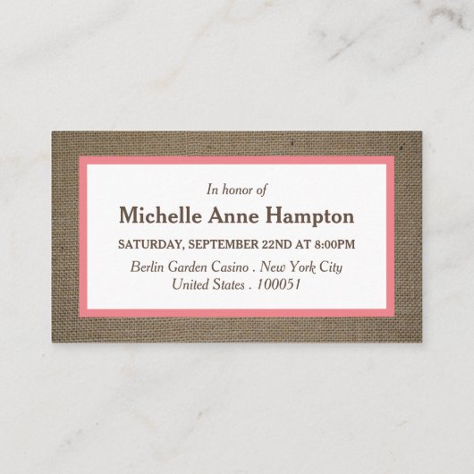 Sand Dollar & Burlap Brautparty Einladung (Rückseite)