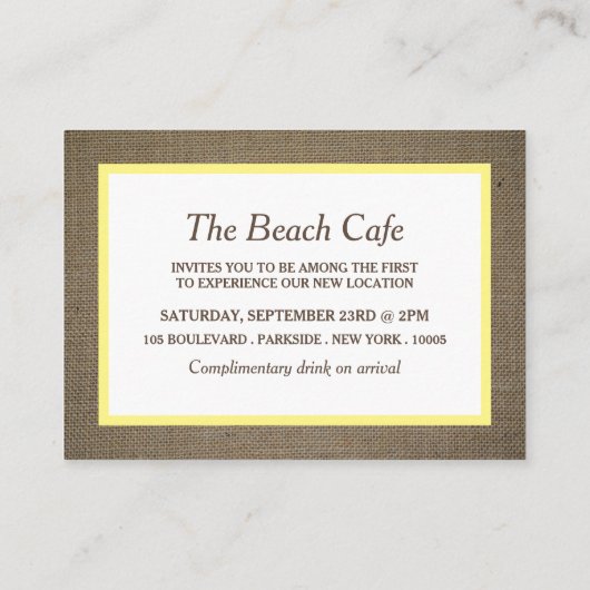 Sand Dollar & Burlap Grand Eröffnungskarte Visitenkarte (Rückseite)