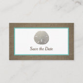 Sand Dollar & Burlap Save the Date Card Visitenkarte (Vorderseite)