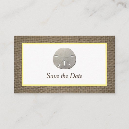 Sand Dollar & Burlap Save the Date Card Visitenkarte (Vorderseite)