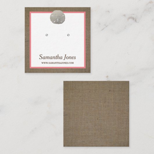 Sand Dollar & Burlap Schmuckkarte Quadratische Visitenkarte (Vorne/Hinten)