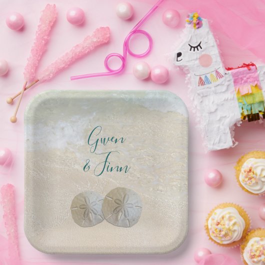 Sand Dollar Edge of Sea Wedding Pappteller (Party)