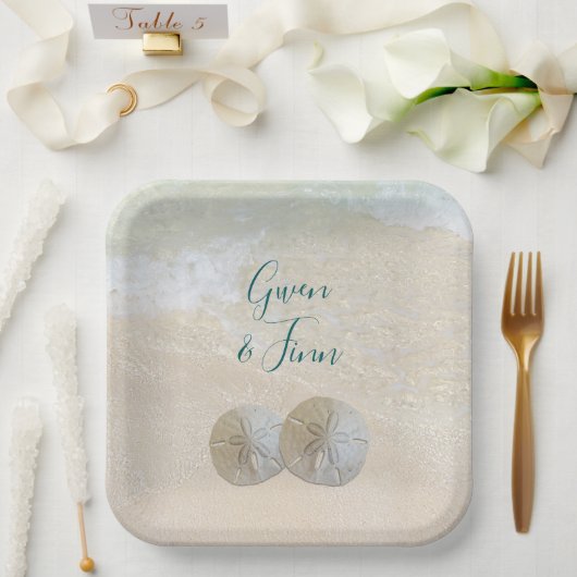 Sand Dollar Edge of Sea Wedding Pappteller (Hochzeit)