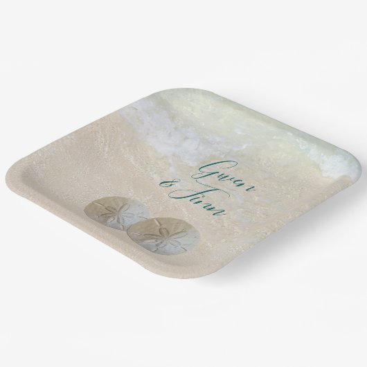 Sand Dollar Edge of Sea Wedding Pappteller (Gewinkelt)