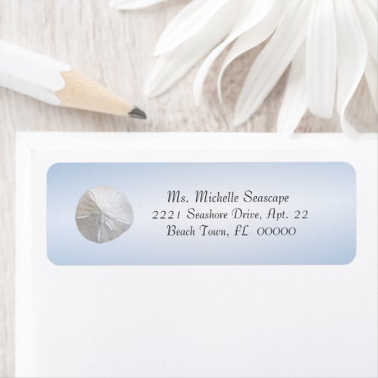 Sand Dollar Fotografie auf Blue Return Label (Insitu)