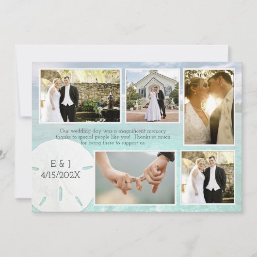 Sand Dollar Fünf Fotos Hochzeit Dankeschön Karte (Vorderseite)