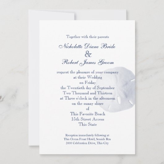 Sand Dollar Navy Blue Wedding Einladung (Vorderseite)