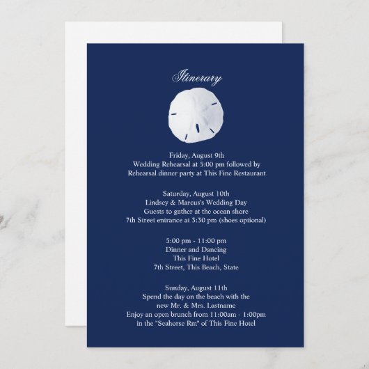 Sand Dollar Navy Blue Wedding Route Programm (Vorne/Hinten)