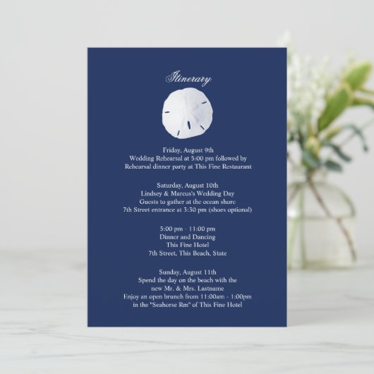 Sand Dollar Navy Blue Wedding Route Programm (Stehend Vorderseite)
