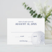 Sand Dollar Navy Blue Wedding RSVP (Stehend Vorderseite)