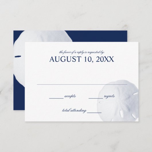 Sand Dollar Navy Blue Wedding RSVP (Vorne/Hinten)