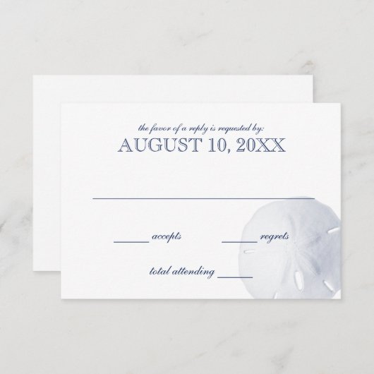 Sand Dollar Navy Blue Wedding RSVP (Vorne/Hinten)