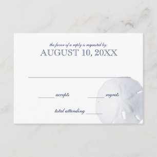Sand Dollar Navy Blue Wedding RSVP Karte