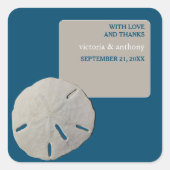 Sand Dollar, Ocean Blue Beach Hochzeit Danke Quadratischer Aufkleber (Vorderseite)