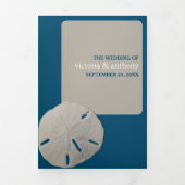 Sand Dollar, Ocean Blue Beach Hochzeit Dreifach Gefaltete Einladung (Cover)
