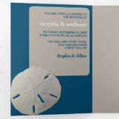 Sand Dollar, Ocean Blue Beach Hochzeit Dreifach Gefaltete Einladung (Innen Erste Seite)