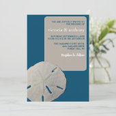 Sand Dollar, Ocean Blue Beach Hochzeit Einladung (Stehend Vorderseite)