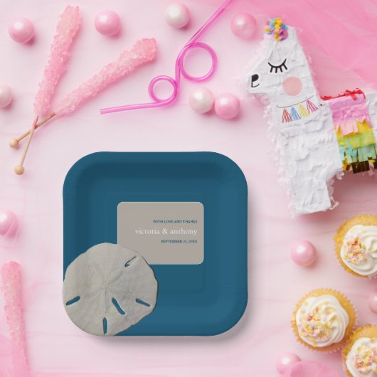 Sand Dollar, Ocean Blue Beach Hochzeit Pappteller (Party)