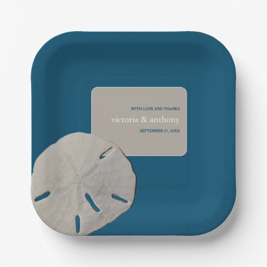 Sand Dollar, Ocean Blue Beach Hochzeit Pappteller (Vorderseite)