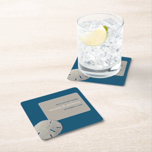 Sand Dollar, Ocean Blue Beach Hochzeit Rechteckiger Pappuntersetzer (Vor Ort)