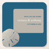 Sand Dollar, Ocean Blue Beach Hochzeit Rechteckiger Pappuntersetzer (Vorderseite)