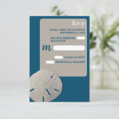 Sand Dollar, Ocean Blue Beach Hochzeit RSVP Karte (Stehend Vorderseite)
