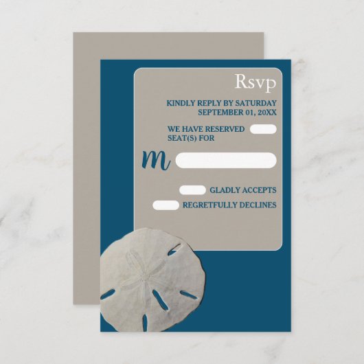 Sand Dollar, Ocean Blue Beach Hochzeit RSVP Karte (Vorne/Hinten)