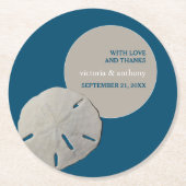Sand Dollar, Ocean Blue Beach Hochzeit Runder Pappuntersetzer (Vorderseite)