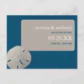 Sand-Dollar Ocean Blue Beach Hochzeit Save the Dat Ankündigungspostkarte (Vorderseite)