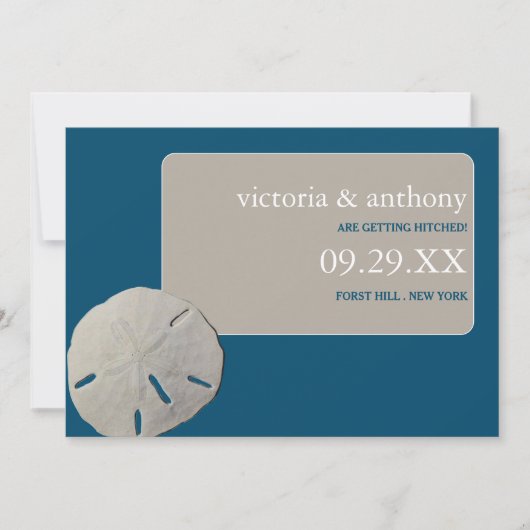 Sand-Dollar Ocean Blue Beach Hochzeit Save the Dat Date (Vorderseite)