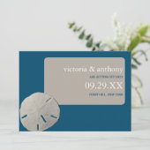 Sand-Dollar Ocean Blue Beach Hochzeit Save the Dat Date (Stehend Vorderseite)