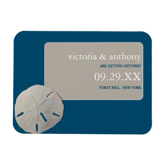 Sand-Dollar Ocean Blue Beach Hochzeit Save the Dat Magnet (Horizontal)