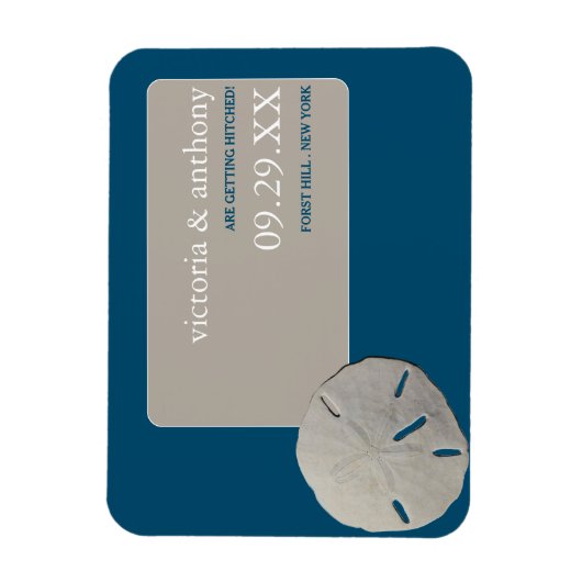 Sand-Dollar Ocean Blue Beach Hochzeit Save the Dat Magnet (Vertikal)