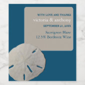 Sand Dollar, Ocean Blue Beach Hochzeit Weinetikett (Einzelnes Label)