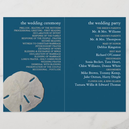 Sand Dollar, Ocean Blue Beach Hochzeitsprogramm (Rückseite)