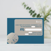 Sand dollar, Ocean Blue Beach Wedding UAWG RSVP Karte (Stehend Vorderseite)