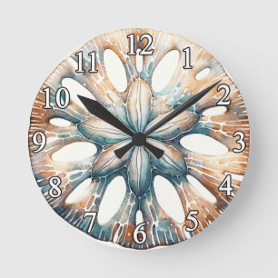 Sand-Dollar-Ozean-Splash-Meer-Watercolor-Hochzeit Runde Wanduhr